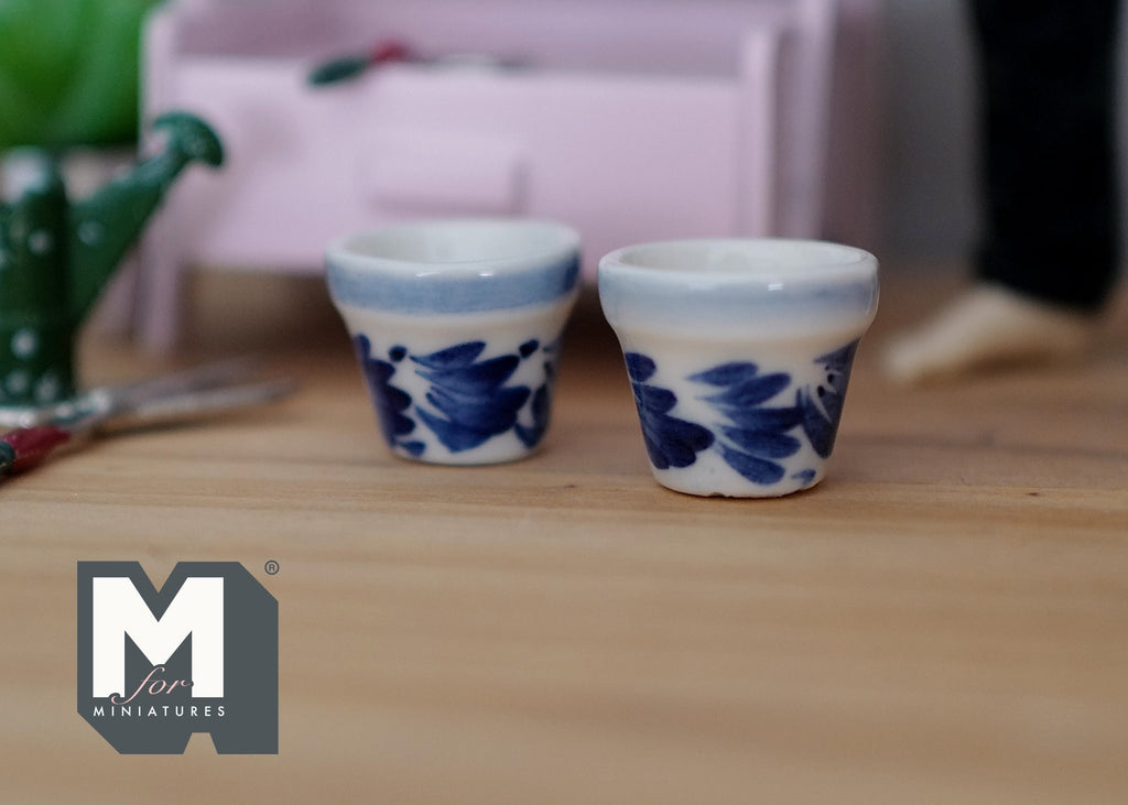 1:12 Dollhouse Miniature Ceramic Round flower pot set  of 2 - B080
