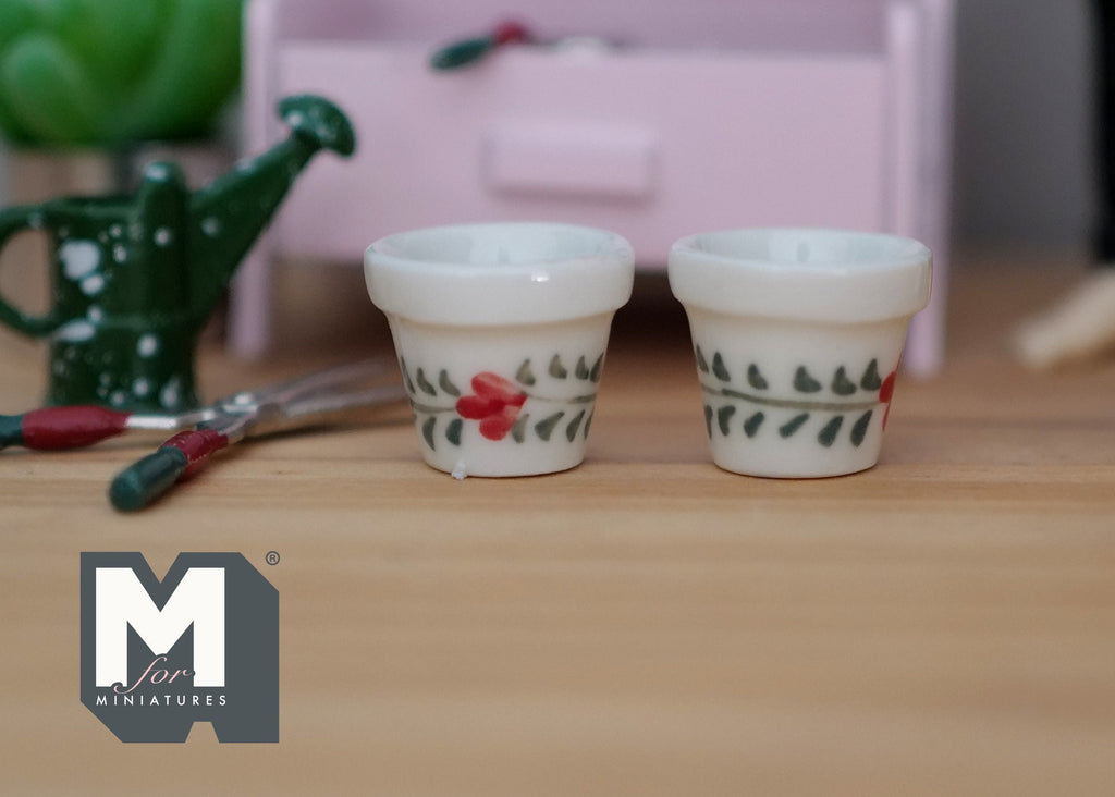1:12 Dollhouse Miniature Ceramic Round flower pot set  of 2 - B080