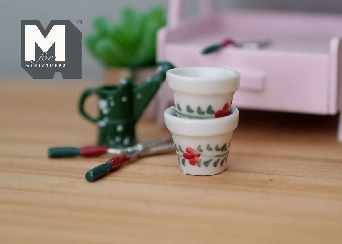 1:12 Dollhouse Miniature Ceramic Round flower pot set  of 2 - B080