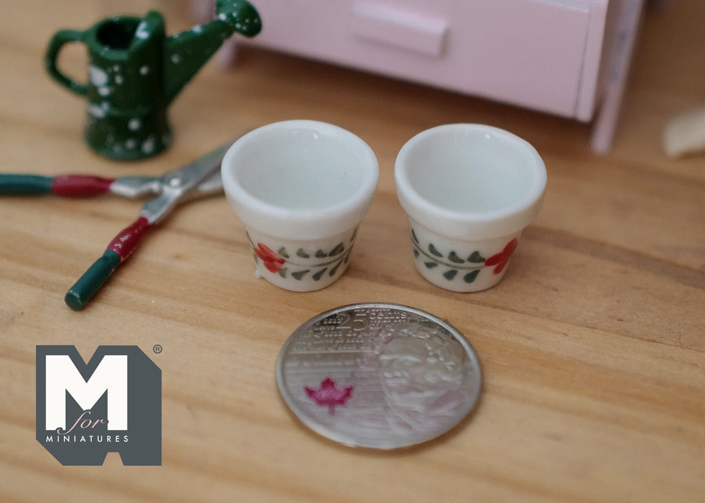 1:12 Dollhouse Miniature Ceramic Round flower pot set  of 2 - B080