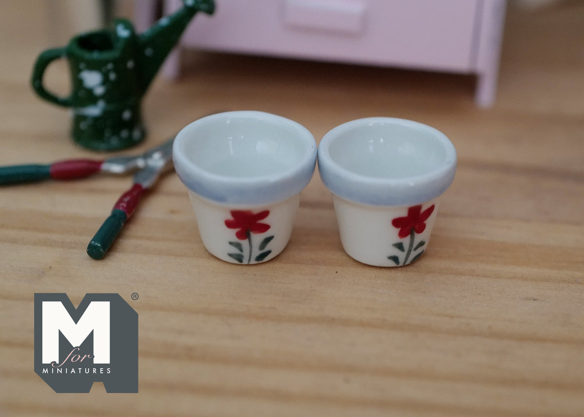 1:12 Dollhouse Miniature Ceramic Round flower pot set  of 2 - B080