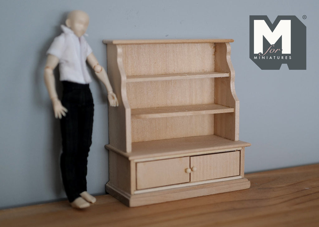 Dollhouse bookshelf kitchen shelf unpainted 1:12 scale miniature display cabinet - J036