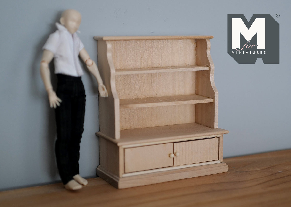 Dollhouse bookshelf kitchen shelf unpainted 1:12 scale miniature display cabinet - J036
