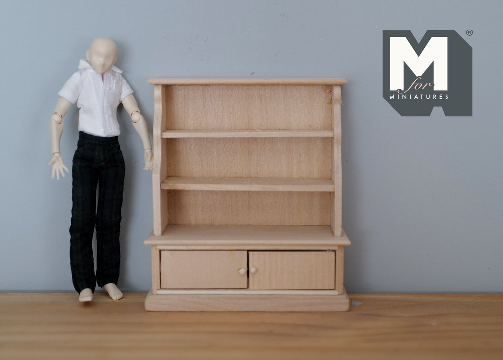 Dollhouse bookshelf kitchen shelf unpainted 1:12 scale miniature display cabinet - J036