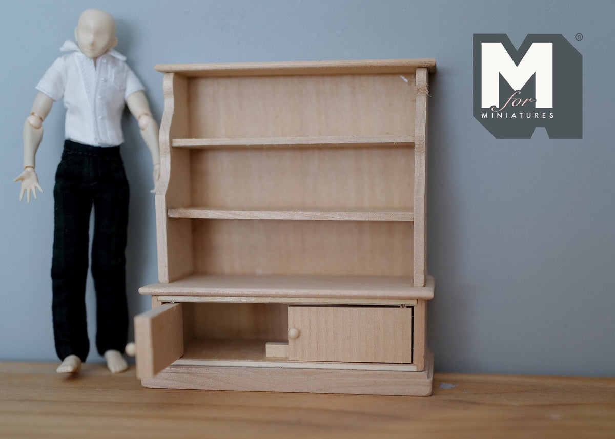 Dollhouse bookshelf kitchen shelf unpainted 1:12 scale miniature display cabinet - J036