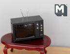 1/12スケール ミニチュア レトロテレビ（アンテナ付き）、高さ約3.3cm、ドールハウス用DIYパーツ（ブラック）