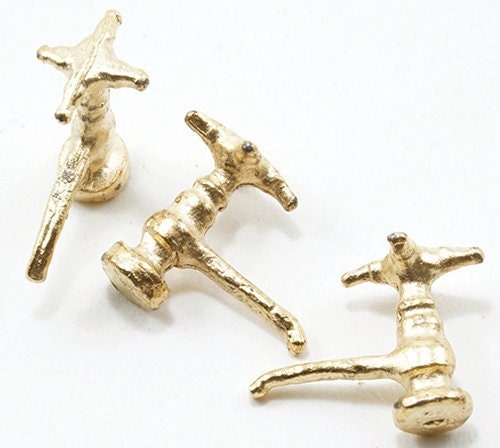 1:12 Scale Miniature Pillar Tap with T Bar Handle, Set of 6, 3/8 inch tall, DIY Dollhouse Supply (gold)