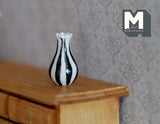 1:12 Dollhouse Supplies Miniature Ceramic Flower Vase (white and black) - B080