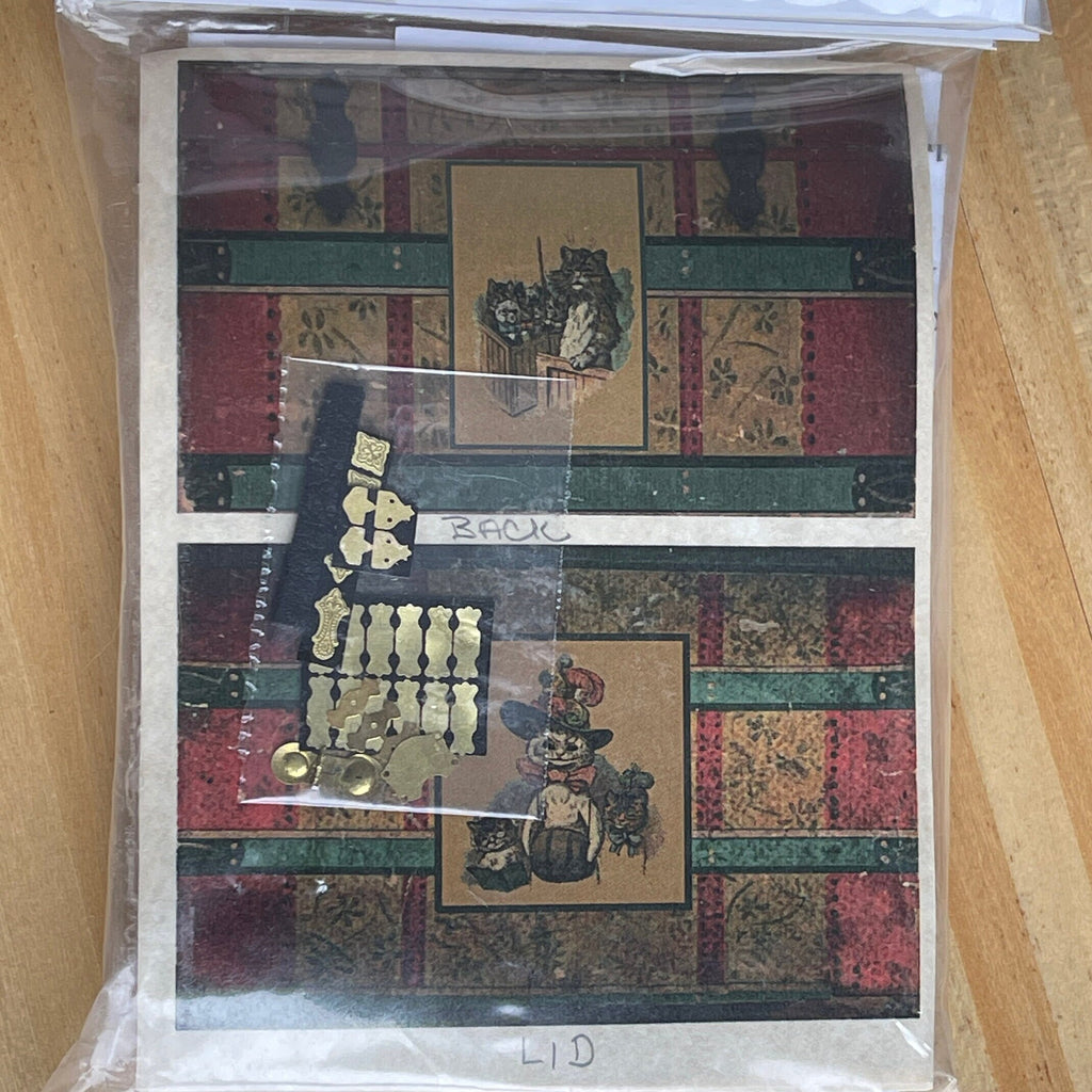 1:12 Scale Miniature Cat Print Lithographed Wood Trunk Kit, 2-3/4 inch wide, DIY Dollhouse Supply
