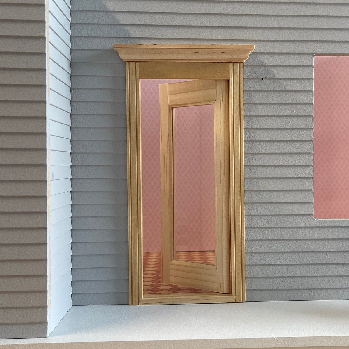 1:12 Scale Miniature Unfinished Dollhouse Victorian Glazed Exterior Door with Pediment, 7-11/16 inch high