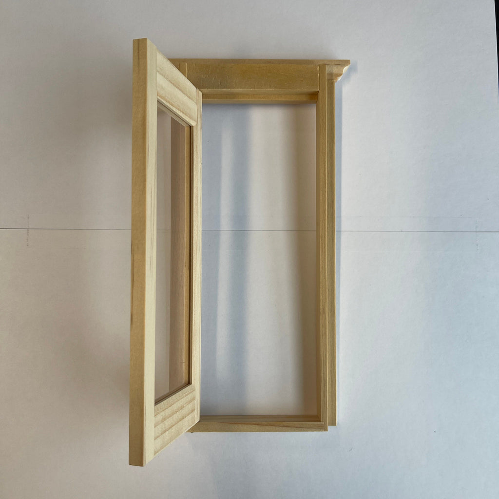 1:12 Scale Miniature Unfinished Dollhouse Victorian Glazed Exterior Door with Pediment, 7-11/16 inch high