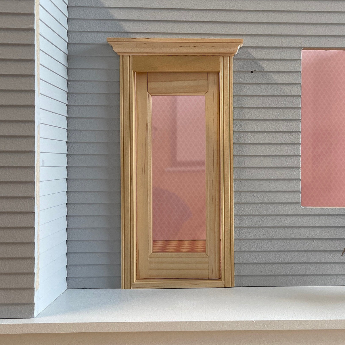 1:12 Scale Miniature Unfinished Dollhouse Victorian Glazed Exterior Door with Pediment, 7-11/16 inch high