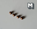 1:12 scale miniature melon knobs in bronze, set of 4, ribbed round cabinet knobs lined up on a white surface