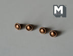 1:12 scale miniature copper recessed dome cabinet knobs, set of 4, shown in a row on a gray background