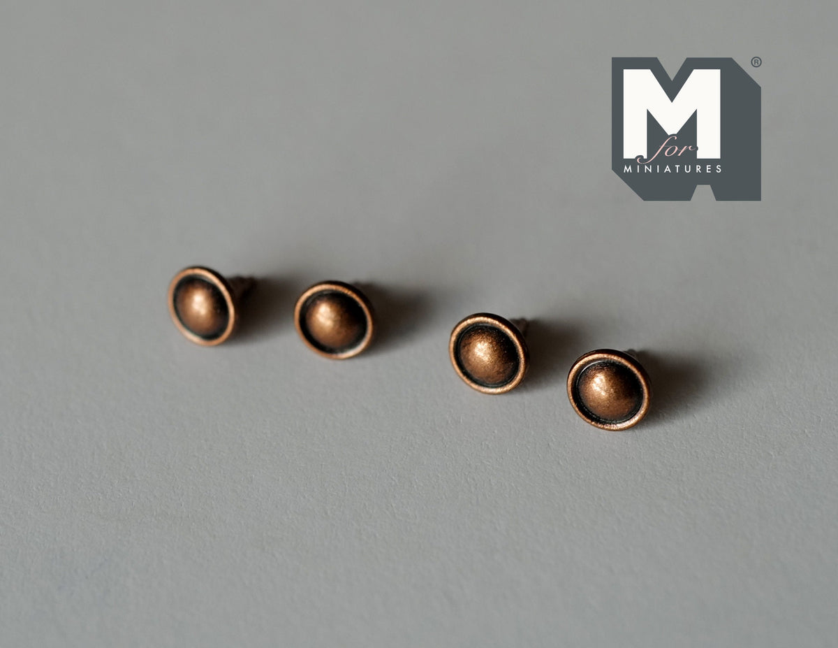 1:12 Scale Miniature Copper Recessed Dome Cabinet Knobs, Set of 4, 3/16 inch dia., DIY Dollhouse Supply (C)