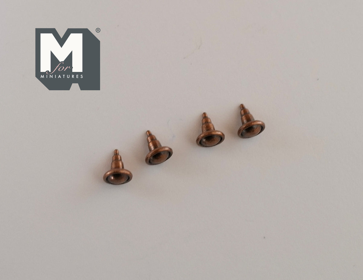1:12 Scale Miniature Copper Recessed Dome Cabinet Knobs, Set of 4, 3/16 inch dia., DIY Dollhouse Supply (C)