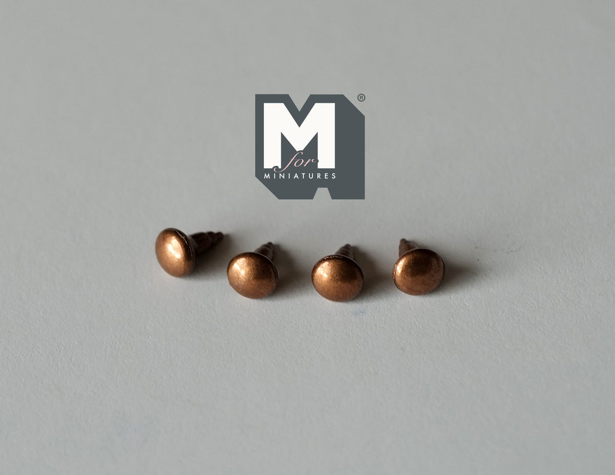 1:12 Scale Miniature Copper Domed Cabinet Knobs, Set of 4, 3/16 inch dia., DIY Dollhouse Supply (B)