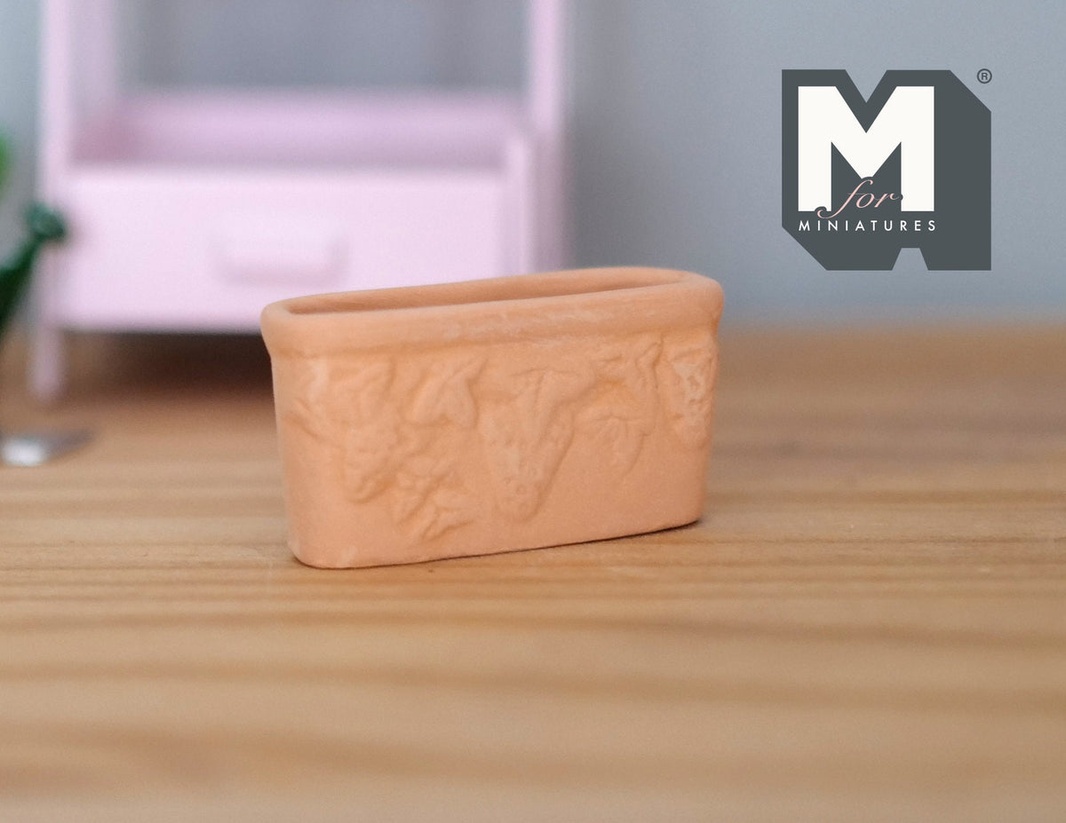 1:12 Scale Miniature Clay Rectangular Planter Trough, Embossed Relief, 1-3/4 inch long, DIY Dollhouse Supply (strawberry pattern)
