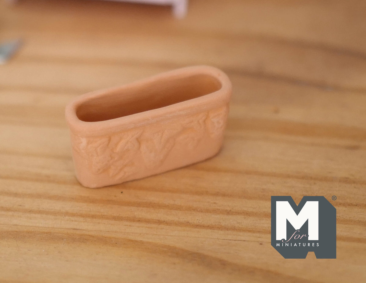 1:12 Scale Miniature Clay Rectangular Planter Trough, Embossed Relief, 1-3/4 inch long, DIY Dollhouse Supply (strawberry pattern)