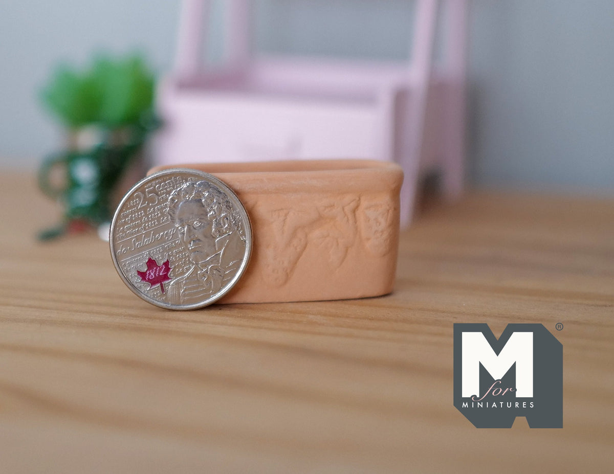 1:12 Scale Miniature Clay Rectangular Planter Trough, Embossed Relief, 1-3/4 inch long, DIY Dollhouse Supply (strawberry pattern)