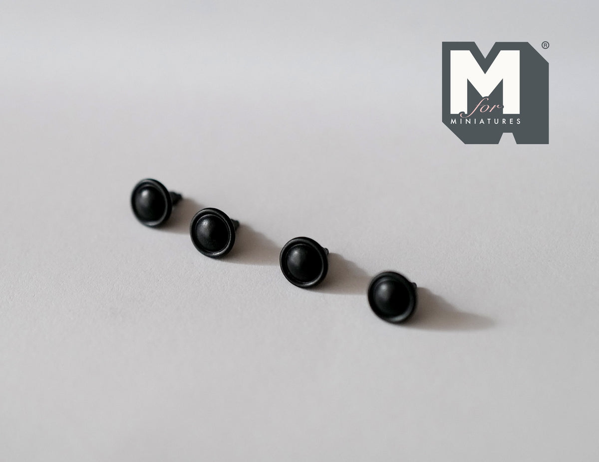 1:12 Scale Miniature Rimmed Dome Knobs, Set of 4, 3/16 inch dia., DIY Dollhouse Supply (matte black) (N)