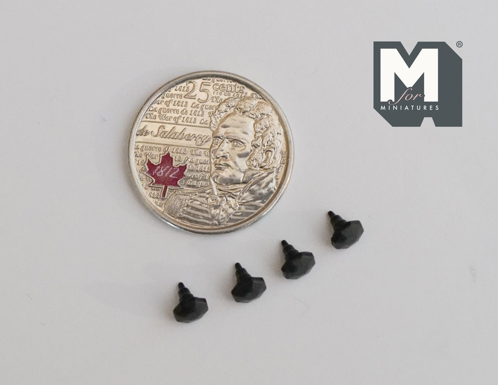 1:12 Scale Miniature Matte Black Faceted Cabinet Knobs, Set of 4, 3/16 inch dia., DIY Dollhouse Supply (D)