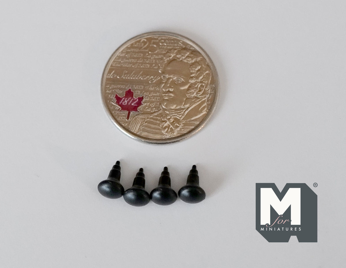 1:12 Scale Miniature Mushroom Knobs, Set of 4, 3/16 inch dia., DIY Dollhouse Supply (matte black)