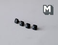 1:12 scale miniature square pyramid knobs in matte black, set of 4, cabinet knobs lined up on a white surface