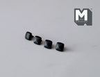 1:12 scale miniature square pyramid knobs in matte black, set of 4, cabinet knobs lined up on a white surface