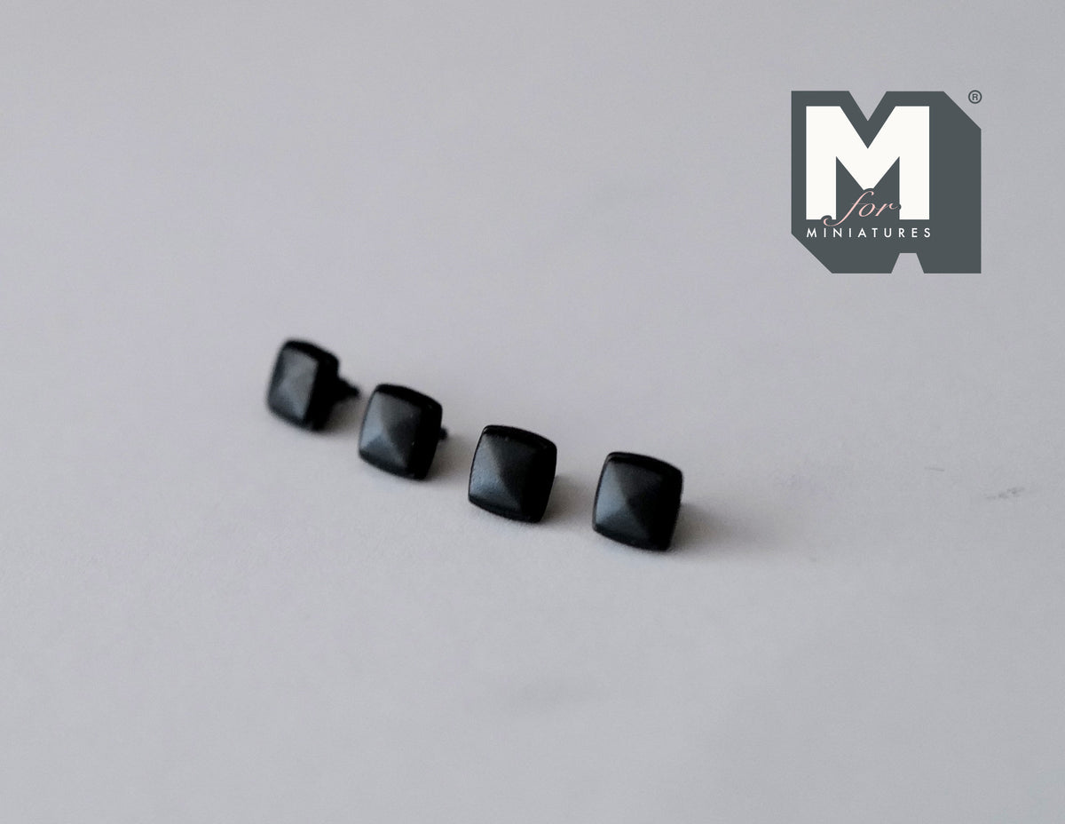 1:12 Scale Miniature Square Pyramid Knobs, Set of 4, 3/16 inch wide, DIY Dollhouse Supply (matte black) (0)