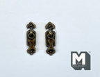 1:12 Scale Miniature Drop Pulls with Backplates, Set of 2, 5/8 inch tall, DIY Dollhouse Supply (antique brass)