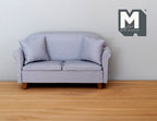 1:12 Scale Miniature Fabric 2 Seat Sofa with Pillows, Wood Legs, 6-5/16 inch long, DIY Dollhouse Supply (gray)