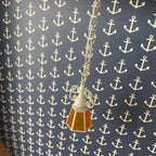 1:12 Scale Miniature Brass Chain Drop Pendant Light, Amber Glass Shade, 12V with Plug, 4-1/8 inch tall, DIY Dollhouse Supply