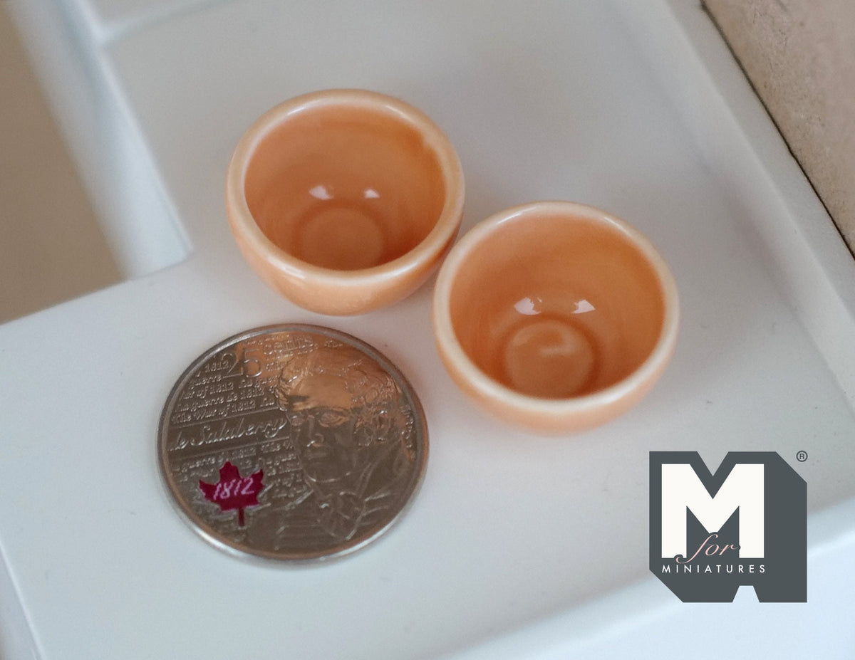 1:12 Scale Miniature Ceramic Bowls, Set of 2, 13/16 inch dia., DIY Dollhouse Supply (large) (peach)