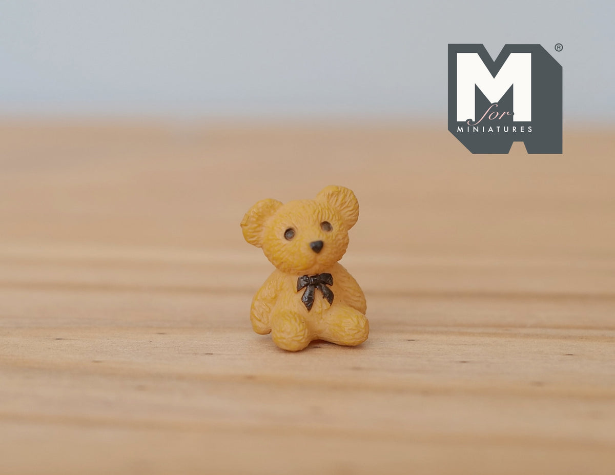 1:12 Scale Miniature Teddy Bear with Bow Tie, 13/16 inch tall, DIY Dollhouse Supply (tan)