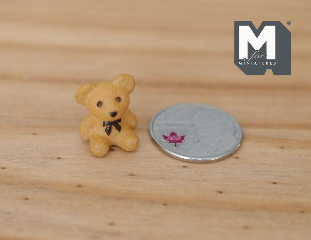 1:12 Scale Miniature Teddy Bear with Bow Tie, 13/16 inch tall, DIY Dollhouse Supply (tan)