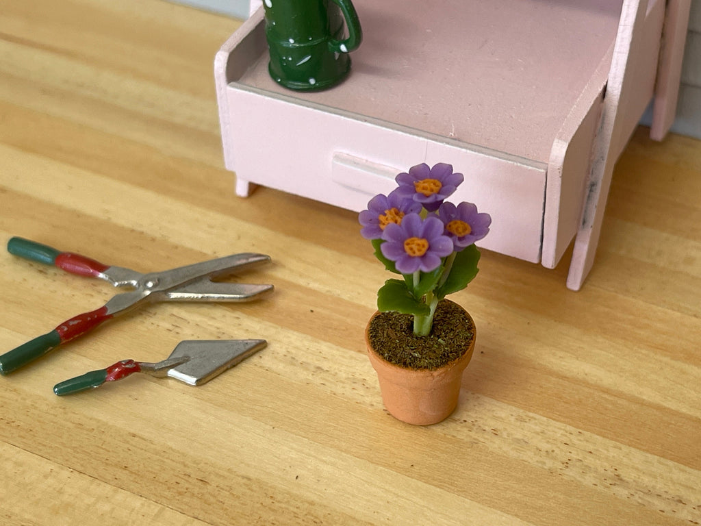 1:12 Scale Miniature Potted Flowers in Terracotta Clay Pot, 1-7/16 inch tall, DIY Dollhouse Supply (purple and pink)
