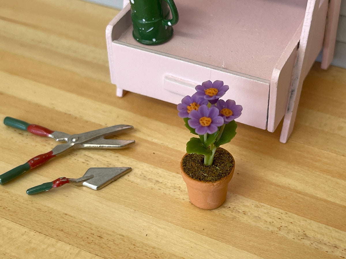 1:12 Scale Miniature Potted Flowers in Terracotta Clay Pot, 1-7/16 inch tall, DIY Dollhouse Supply (purple and pink)