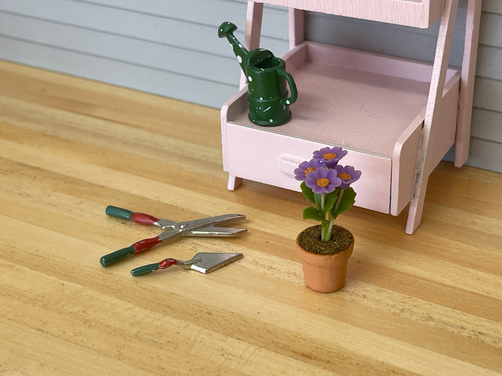 1:12 Scale Miniature Potted Flowers in Terracotta Clay Pot, 1-7/16 inch tall, DIY Dollhouse Supply (purple and pink)