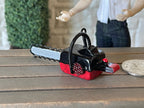 1:12 Scale Miniature Metal Chainsaw with Handle, 2-5/8 inch long, DIY Dollhouse Supply (red and black)