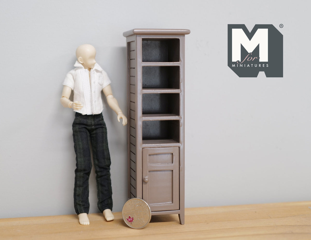 1:12 Scale Miniature Wood Bathroom Cabinet, Open Shelves and Door, 6 inch tall, DIY Dollhouse Supply (brown)