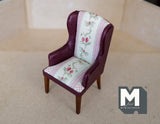 Dollhouse faux leather and fabric armchair 1:12 scale miniature high back dining chair - K019