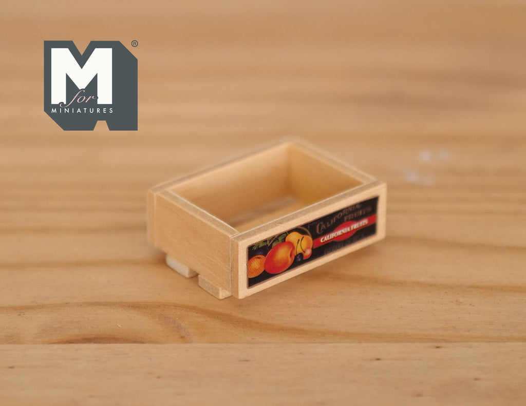 1:12 Scale Miniature Fruit Crate with Fruit Label, 5/8 inch tall, DIY Dollhouse Supply (wood)