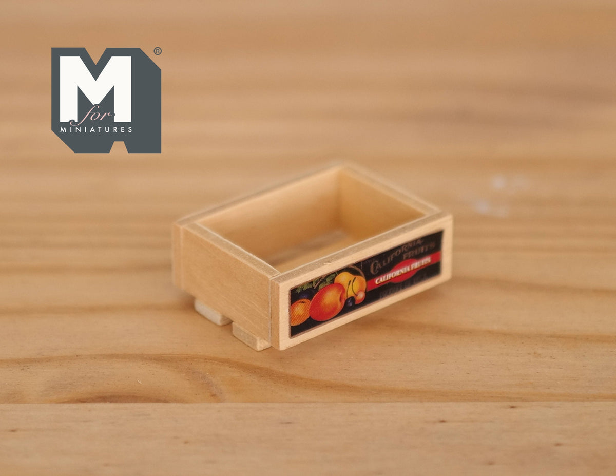 1:12 Scale Miniature Fruit Crate with Fruit Label, 5/8 inch tall, DIY Dollhouse Supply (wood)