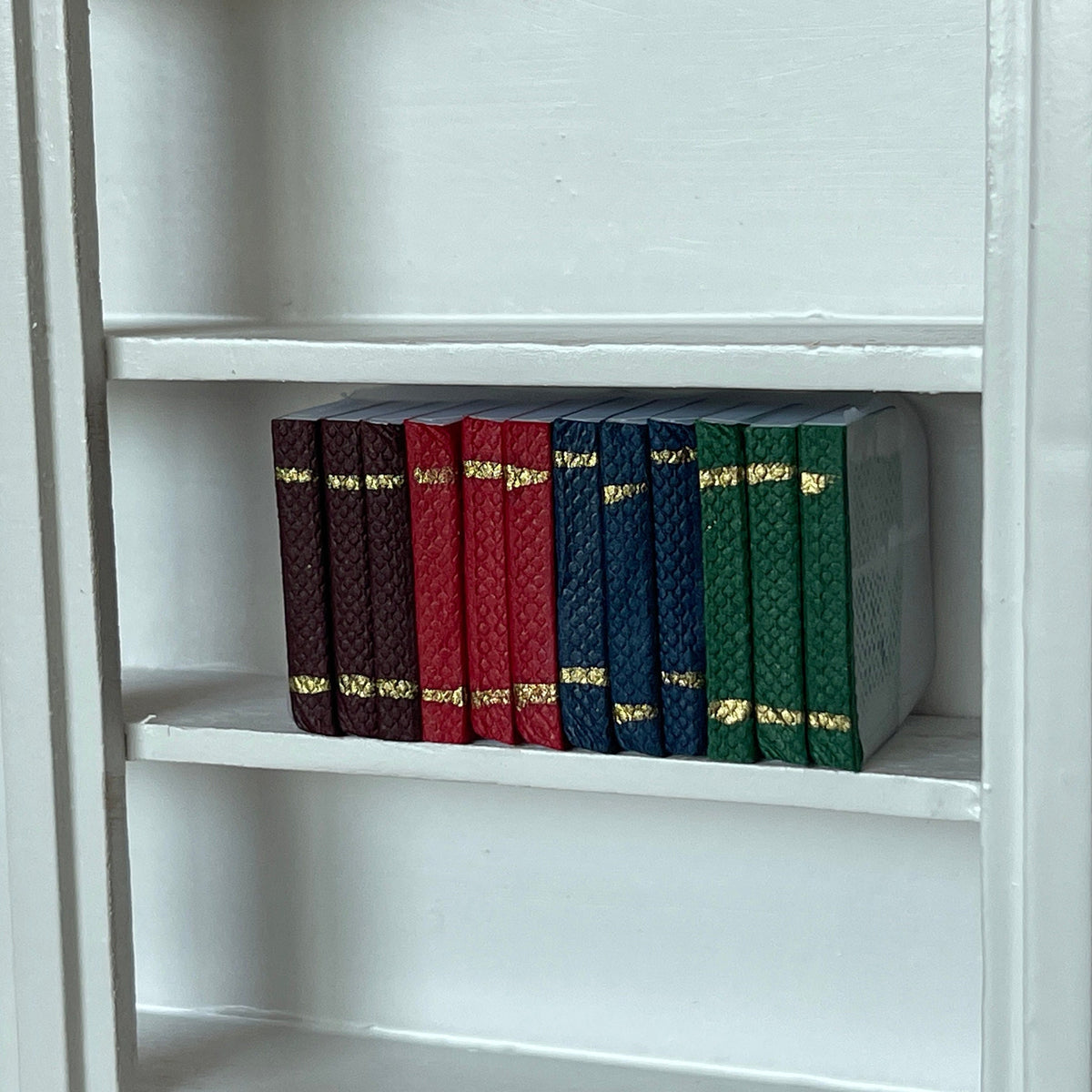 1:12 Scale Miniature Hardcover Books with Gold Edges, Set of 12, 9/16 inch tall, DIY Dollhouse Supply