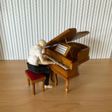 1:12 Dollhouse Miniature Grand Piano with Bench , Music Stand, Pedals , Lid and Lip Prop , Miniature Piano