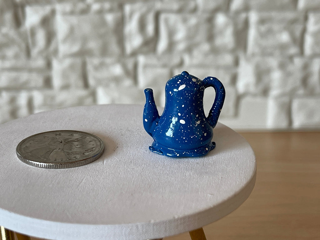 1:12 Scale Miniature Cast Metal Teapot, Fixed Lid, 7/8 inch tall, DIY Dollhouse Supply (dark blue)