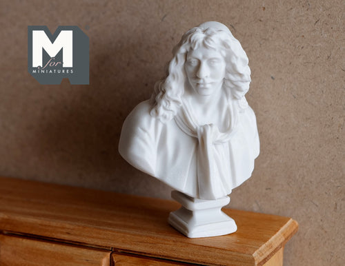 1:12 Scale Miniature Baroque Bust Sculpture, Curly Wig, 2-3/4 inch tall, DIY Dollhouse Supply (white)