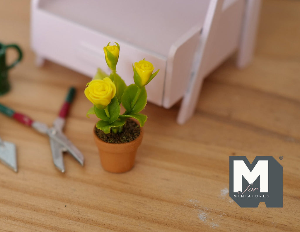 1:12 Miniature Clay Rose Planter Pot , Miniature Potted Flowers , Dollhouse Potted Flowers , Dollhouse Flowers , Miniature Flowers - H032