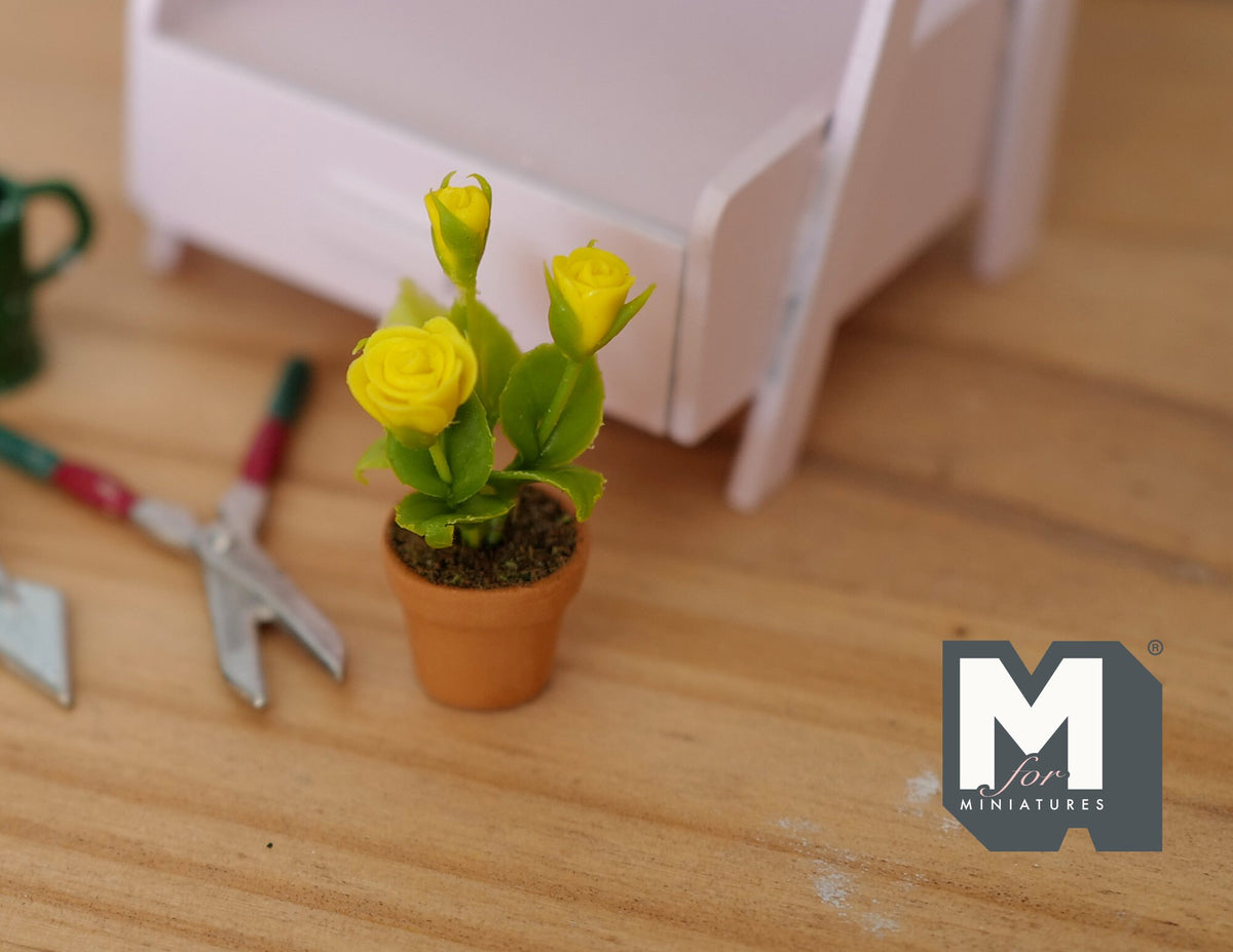 1:12 Miniature Clay Rose Planter Pot , Miniature Potted Flowers , Dollhouse Potted Flowers , Dollhouse Flowers , Miniature Flowers - H032